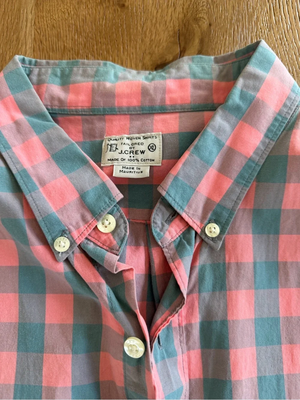 J. Crew Pink and Teal Check Button-Down Shirt
